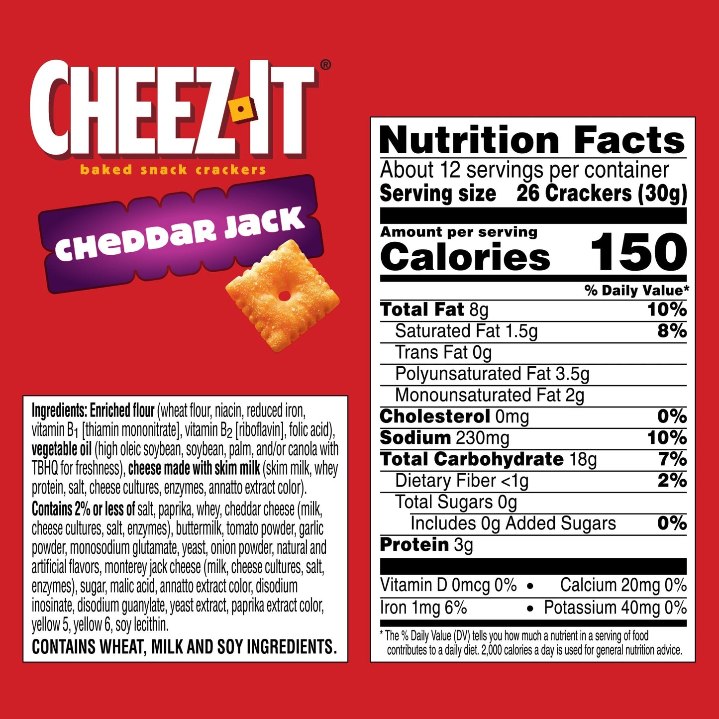 Cheez-It Cheese Crackers, Baked Snack Crackers, Lunch Snacks, Cheddar Jack, 12.4oz Box (1 Box)