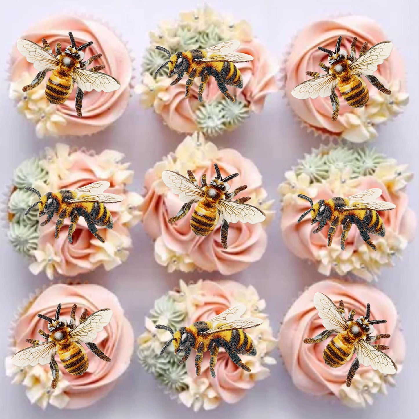 Cyodoos 40 Pcs Edible Bumble Bee Cupcake Toppers Wafer Paper Bumble Bee Party Drink Topper Decorations For Kids Girls Birthday B