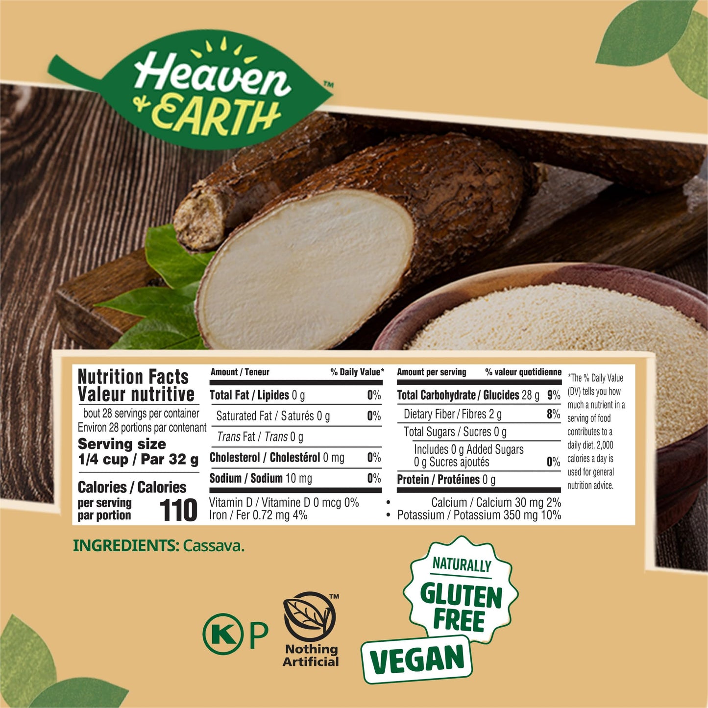 Heaven & Earth Cassava Flour, 2Lb Bag | Gluten Free And Grain Free Flour For Baking | Non Gmo Verified | Paleo Flour | Vegan | W
