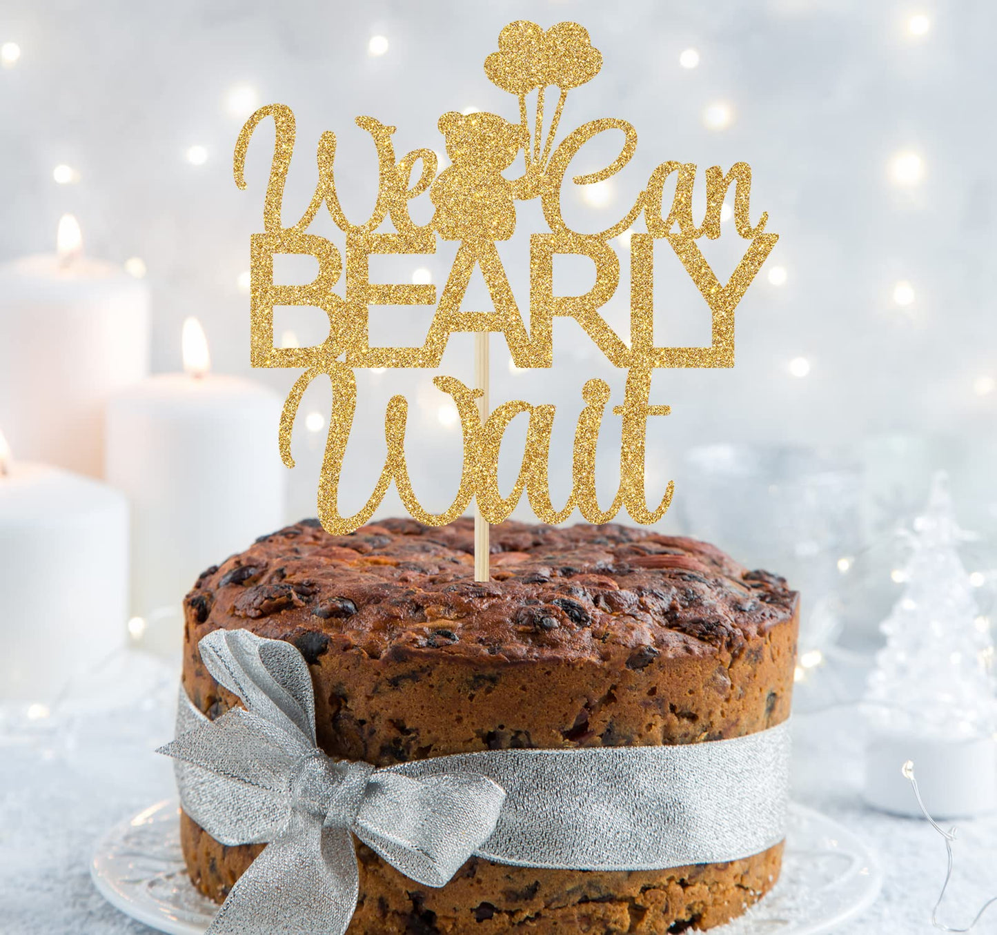 We Can Bearly Wait Baby Shower Cake Topper, Baby Bear Theme Baby Shower Gender Reveal Party Decoration Supplies Gold Glitter.