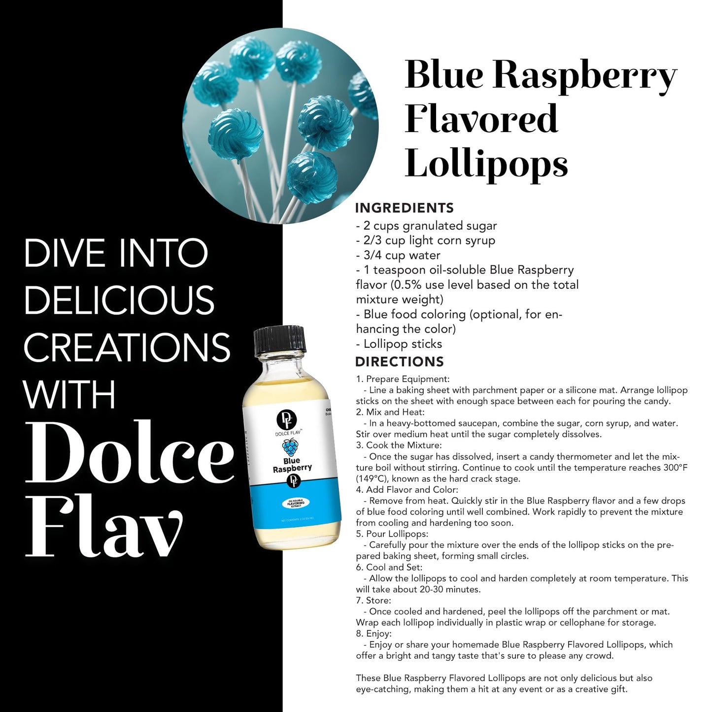 Dolce Flav Blue Raspberry Extract - 2 Ounce Oil-Soluble Multipurpose Flavoring Ideal for Candy Making, Baking, Lip Balm, and Ice