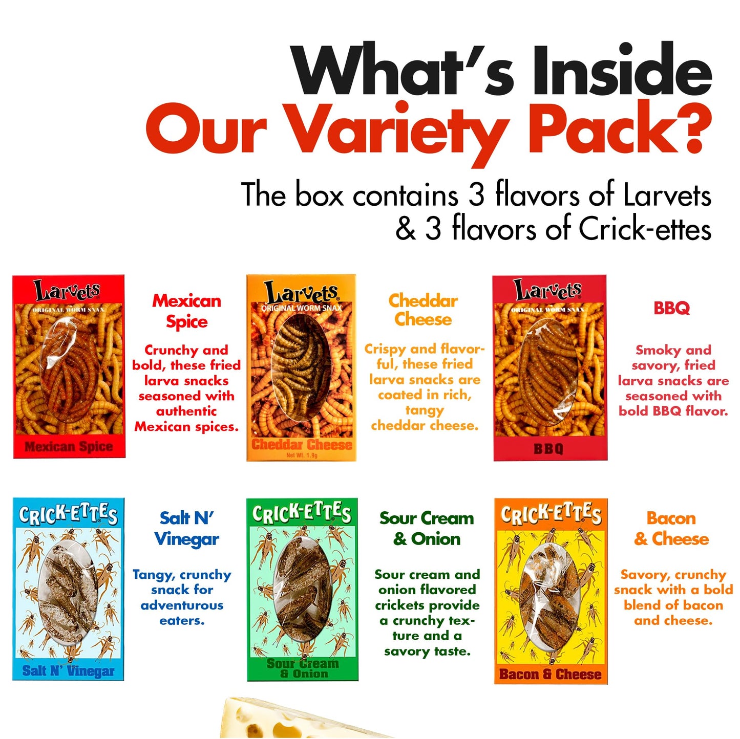 Jerky-n-Spice Edible Bugs 6-Pack, Flavored Larvae Snacks, Mixed Multi-Pack