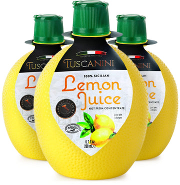 Tuscanini 100% Sicilian Lemon Juice, Not From Concentrate, 6.7Oz Lemon Shaped Squeeze Bottle (3 Pack) No Water Added | Product O