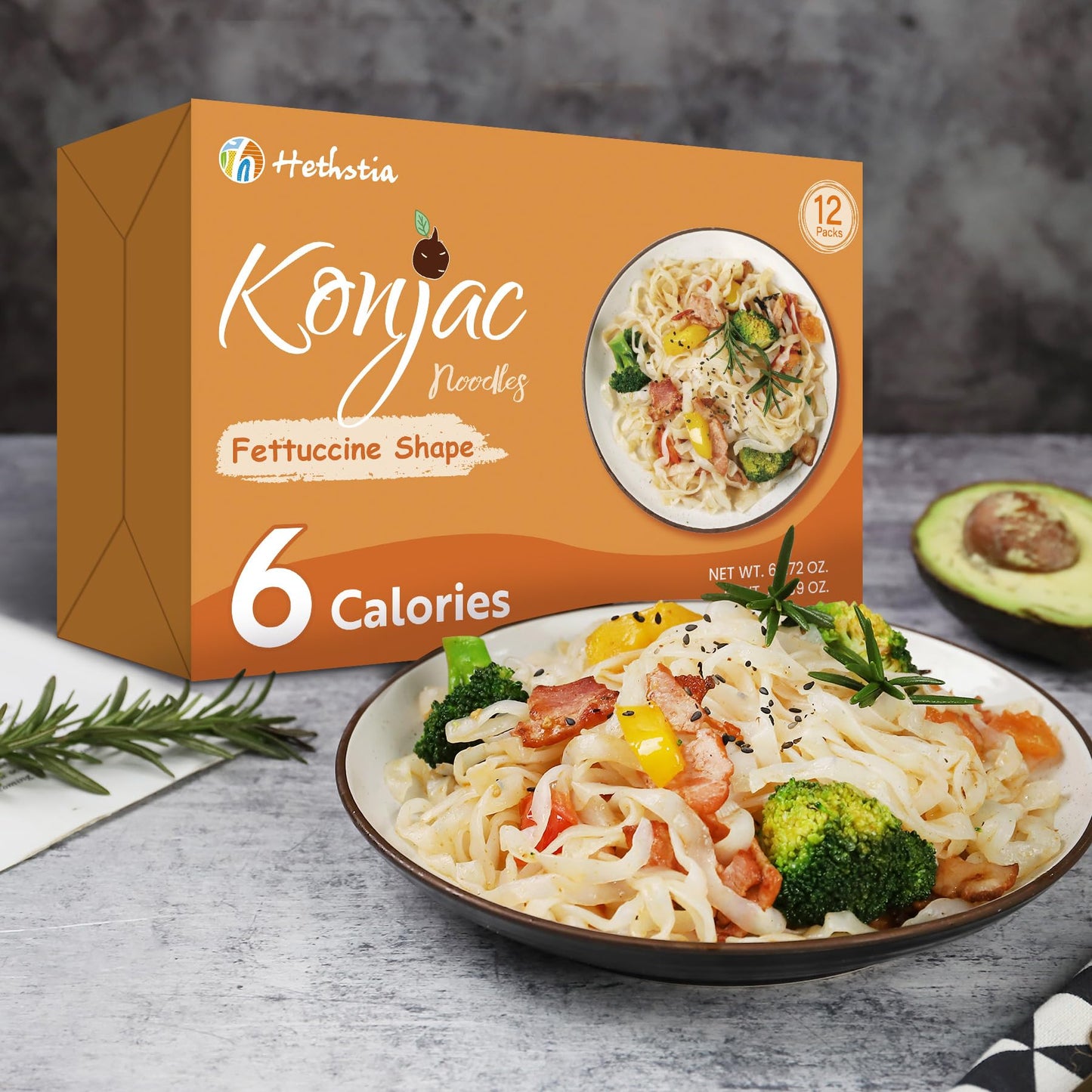 Hethstia Shirataki Noodle Pasta, Low-Carb, Gluten Free, Vegan, Keto, 12 Packs, 5.64 Ounce