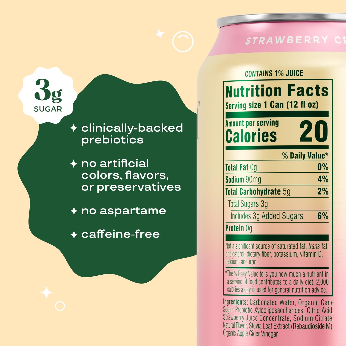 Bloom Pop Prebiotic Soda 12 Pack  Strawberry Cream Flavor  12oz Cans | Prebiotic Soda for Gut Health  Low Calorie Soda  No Caffeine  Healthy Soft Drink Alternative