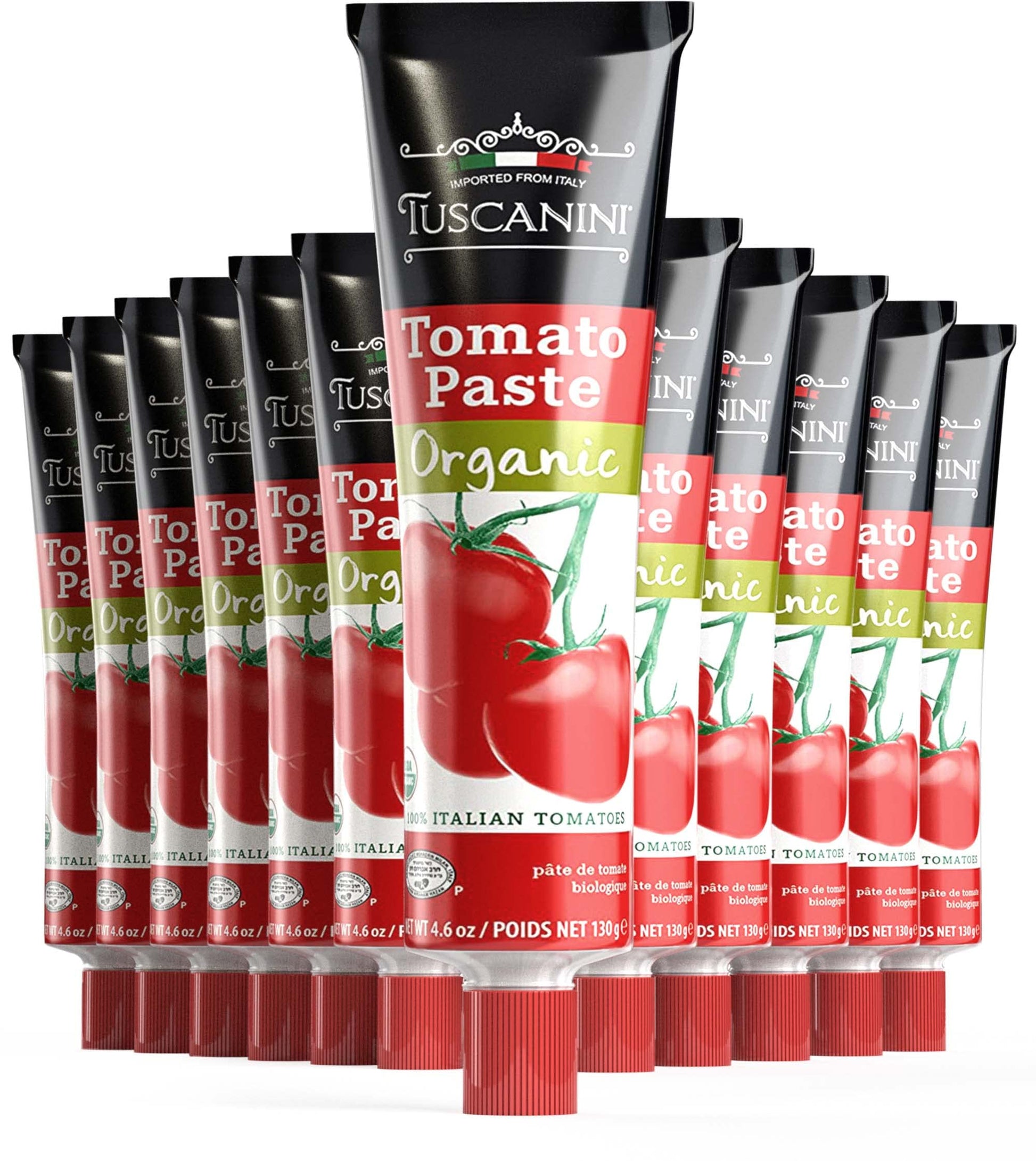 Tuscanini Organic Tomato Paste Tube 4.6oz (12 Pack) | Double Concentrated 100% Italian Tomatoes, All Natural, NON-GMO, Kosher