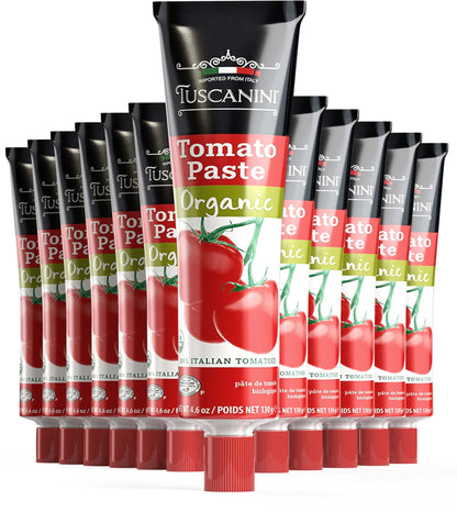 Tuscanini Organic Tomato Paste Tube 4.6oz (12 Pack) | Double Concentrated 100% Italian Tomatoes, All Natural, NON-GMO, Kosher