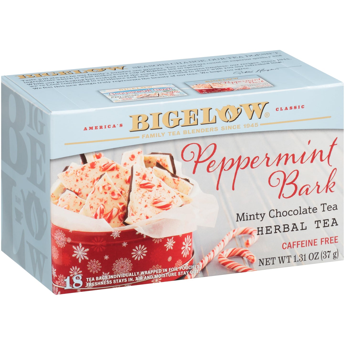 Bigelow Tea Peppermint Bark Herbal Tea, Caffeine Free, 108 Tea Bags, Pack of 6