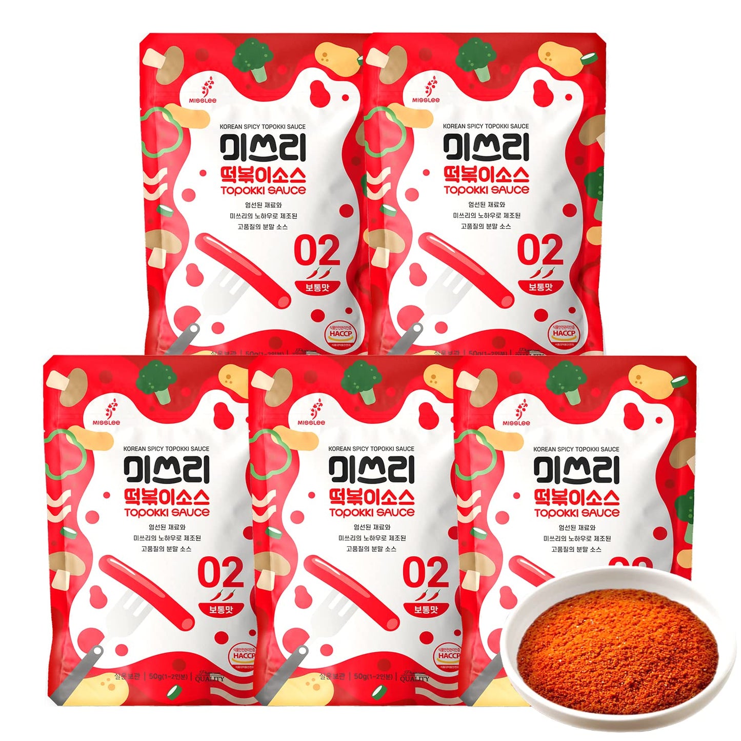 Misslee Tteokbokki Sauce Mix, For Quick & Easy Tteokbokki At Home, 5 Pack, 2 Servings Each, Level 2 Original, Authentic Korean F