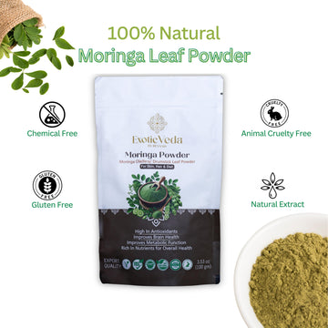 Exotic Veda Premium Quality Moringa Powder (100G/3.52Oz) - 100% Pure, Vegan, Gluten-Free, Non-Gmo - Suitable For Smoothies, Baki