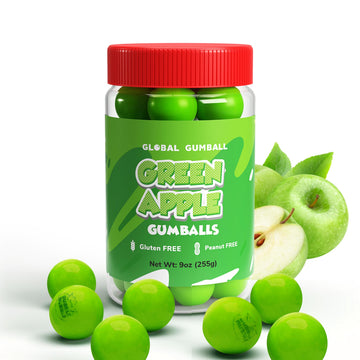 Gumballs In Jar - 1 Inch Large Gumballs - Apple Bubble Gum Green Gumballs - Kids Chewing Gum - Gumballs For Kids 9 Oz