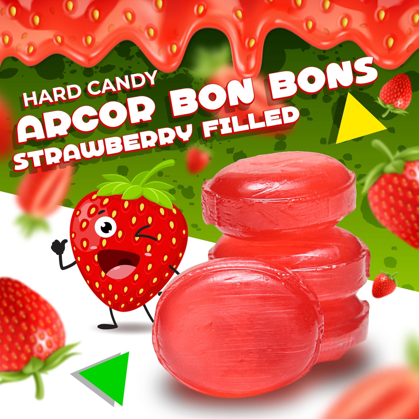 Arcor Strawberry Filled Bon Bons | 1 Pound Bag | Hard Candy - Approx. 60 Count