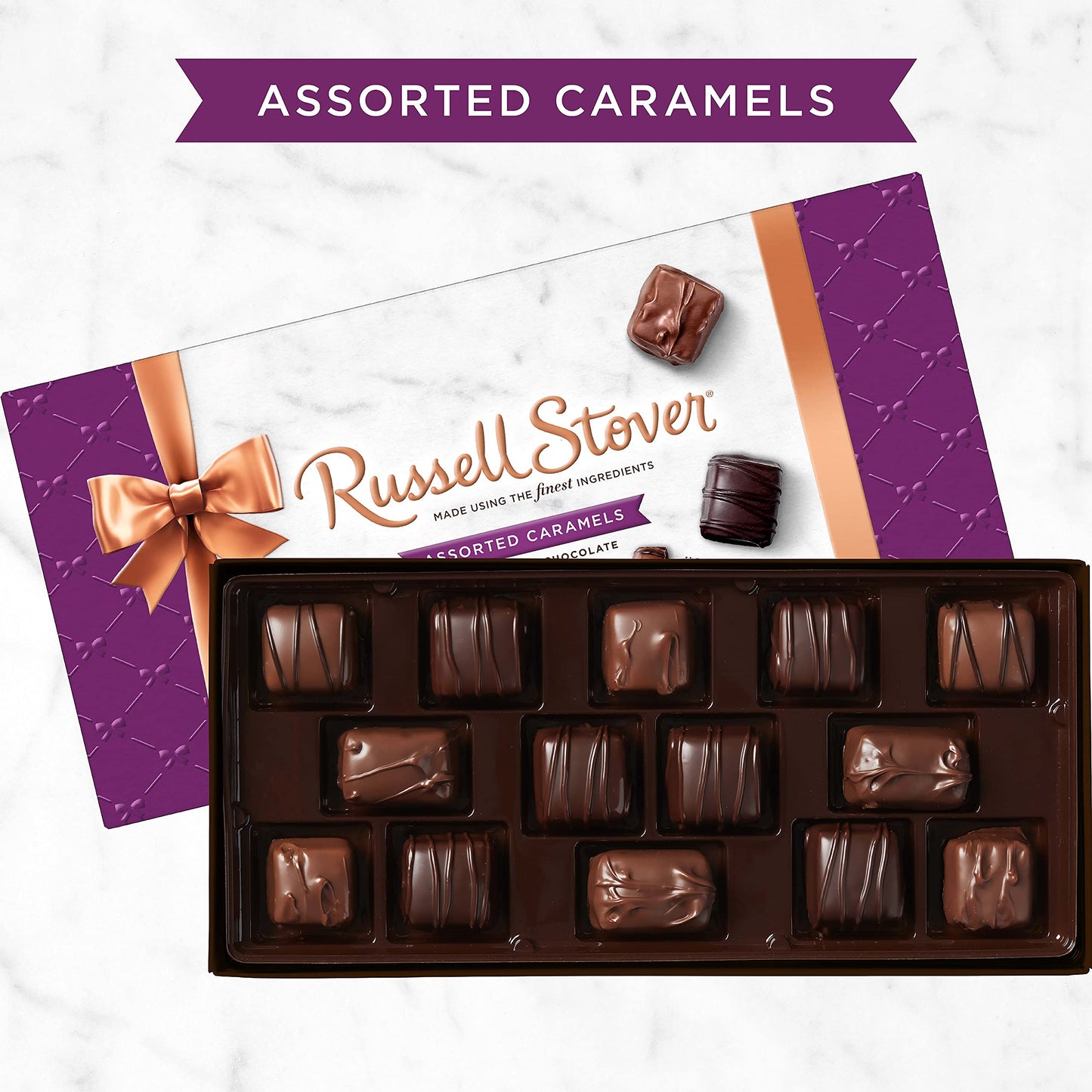 Russell Stover Assorted Caramels In Milk And Dark Chocolate Chocolate Gift Box 9 Ounce