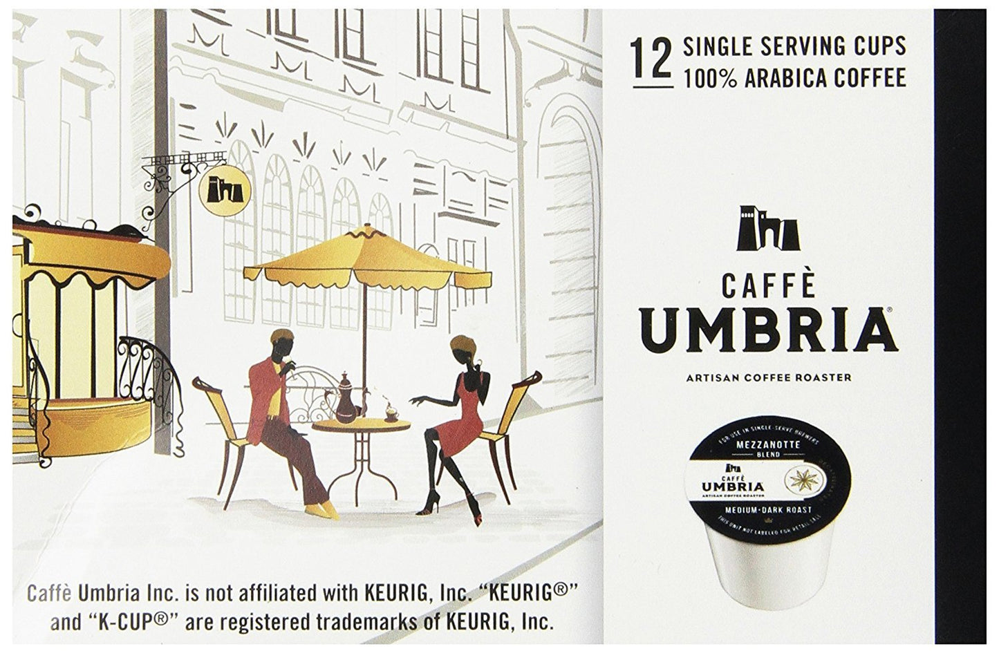 CAFFÈ UMBRIA Single Serving Coffee Cups, Mezzanotte Decaf Blend, 12 Count