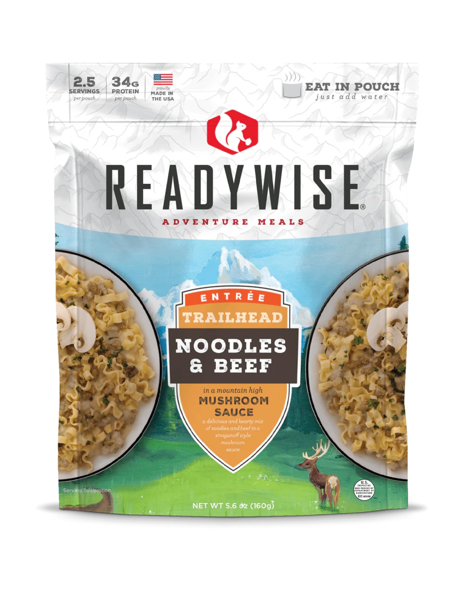 Readywise - Adventure Meal, Noodles & Beef With Mushroom Sauce, 2 Servings, Pack Of 1, Emergency Preparedness, Freeze Dried Food
