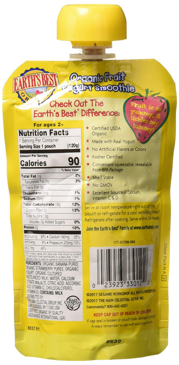 Earth'S Best Sesame Street Fruit Yogurt Smoothies - Strawberry Banana - 4.2 Oz - 6 Pk