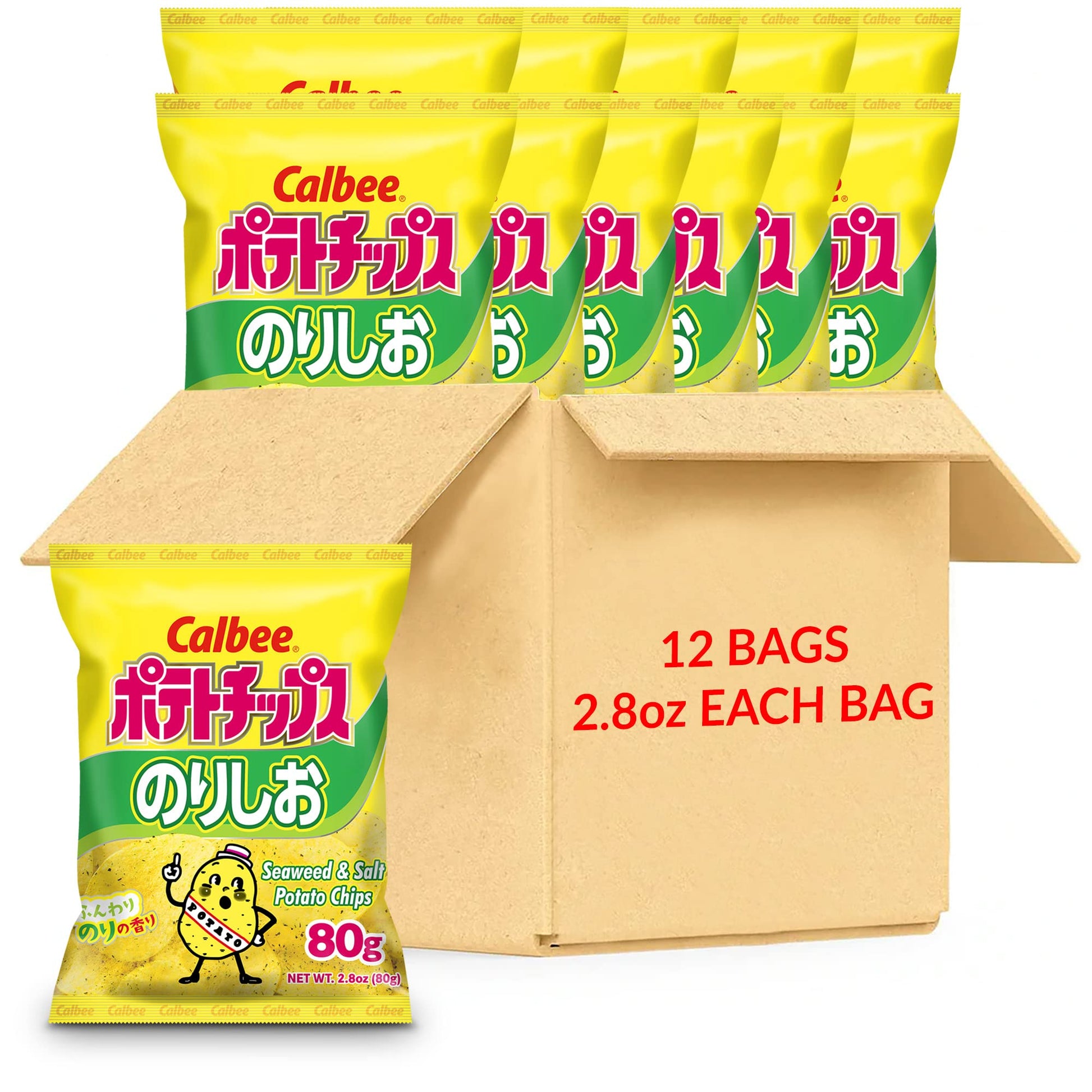 Calbee Potato Chips (Seaweed & Salt, 2.8 oz) | Taste The Tradition of Japanese Snacks | Enjoy These Irresistible & Deliciously C