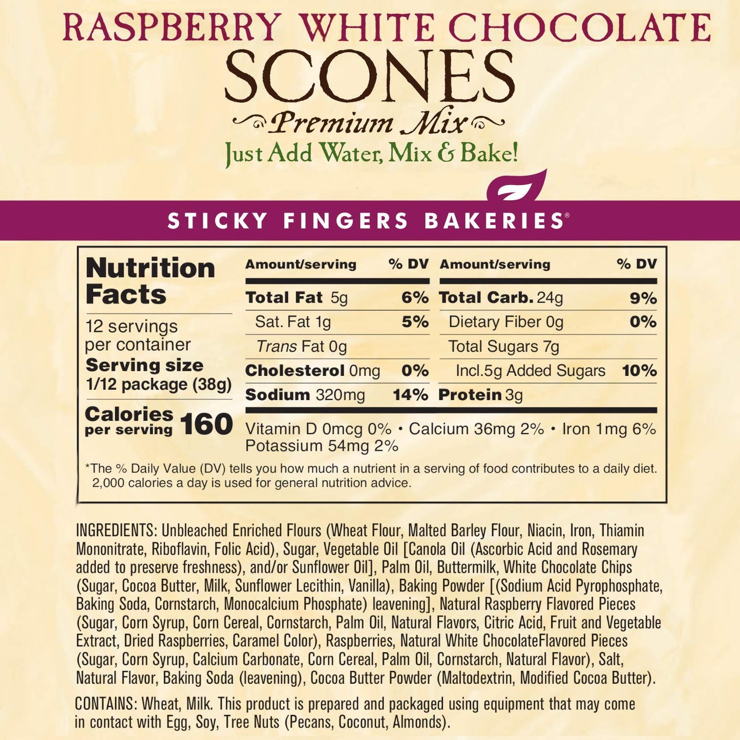 Sticky Fingers English Scone Mix, Raspberry White Chocolate, 16 Ounce (Pack of 2)