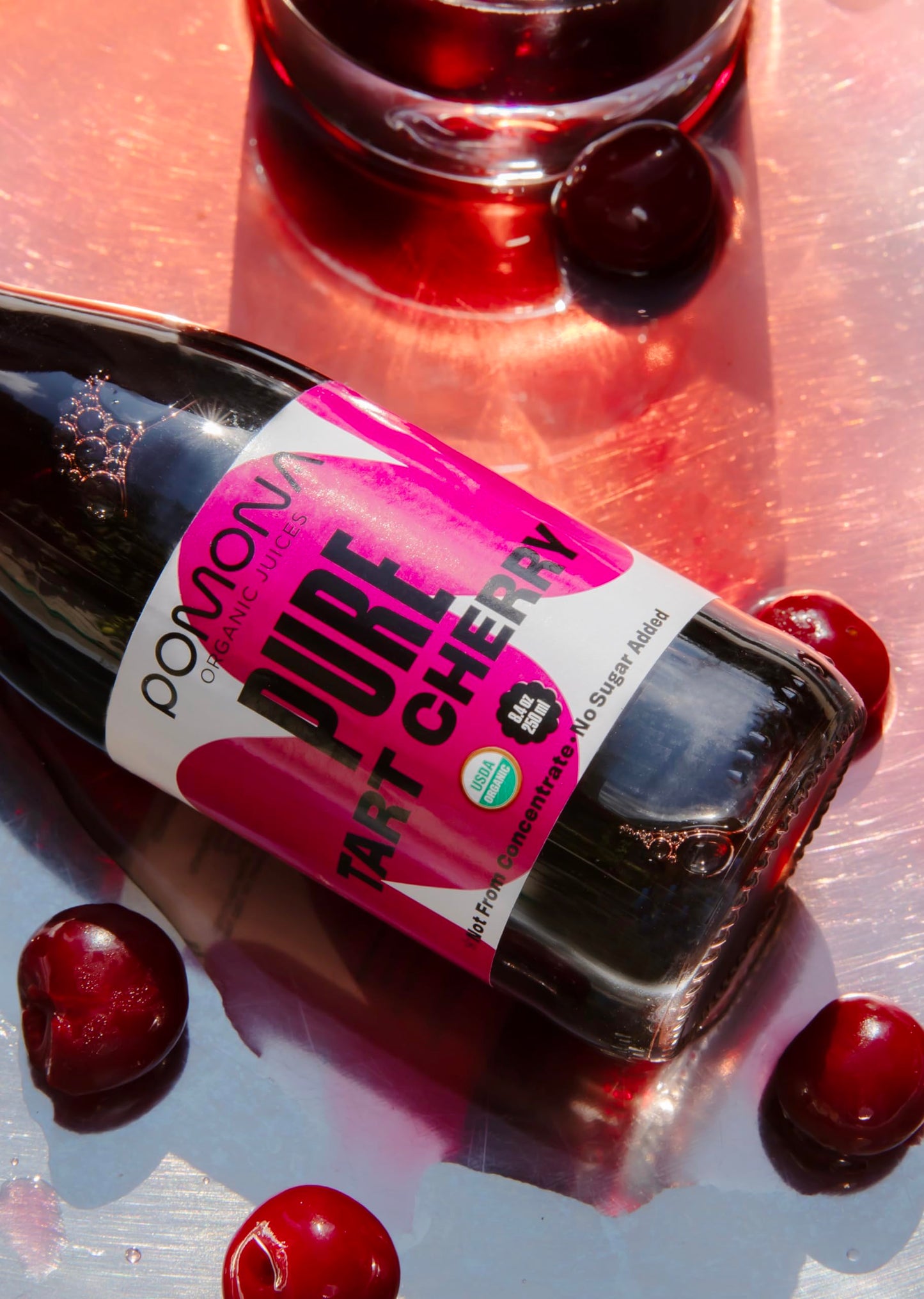 Pomona Organic Pure Tart Cherry Juice, Cold Pressed, Non-Gmo, No Sugar Added, Not From Concentrate, Gluten Free, Kosher Certified, Preservative Free,8.4 Fl Oz (Pack Of 12)