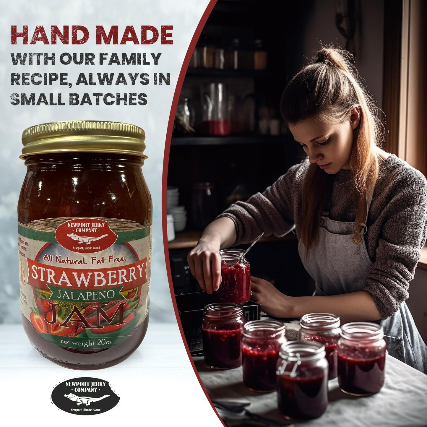 NEWPORT JERKY COMPANY Gourmet Strawberry Jalapeno Jam, Handcrafted, Fat Free, Gluten Free, 20oz
