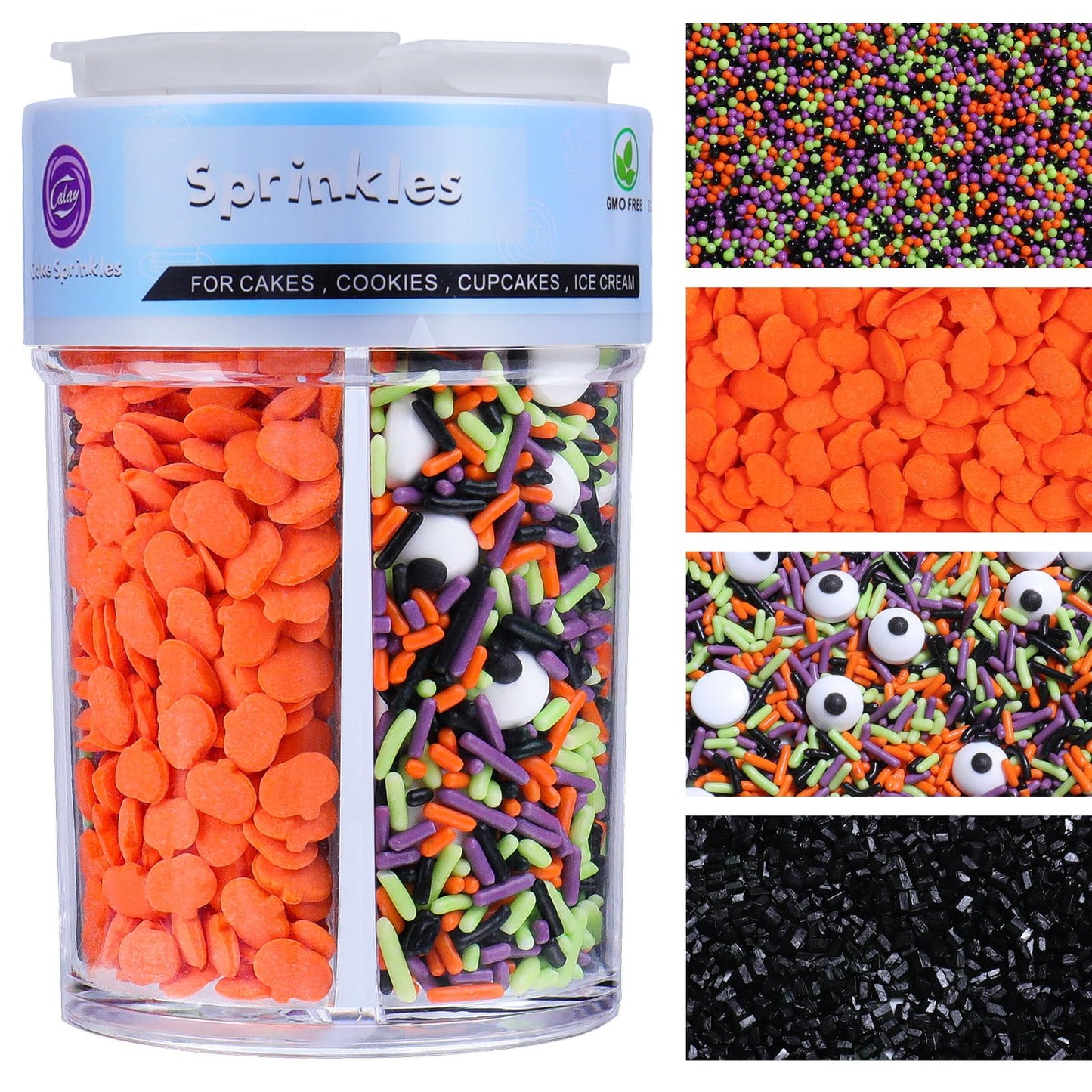 Halloween Sprinkles Edible for Cake Decorating  8Oz Sprinkles with Black Orange Purple Nonpareils and Jimmies  Eyeball  Black Sugar and Orange Pumpkin for Cupcakes Cookie Ice Cream Baking Topping