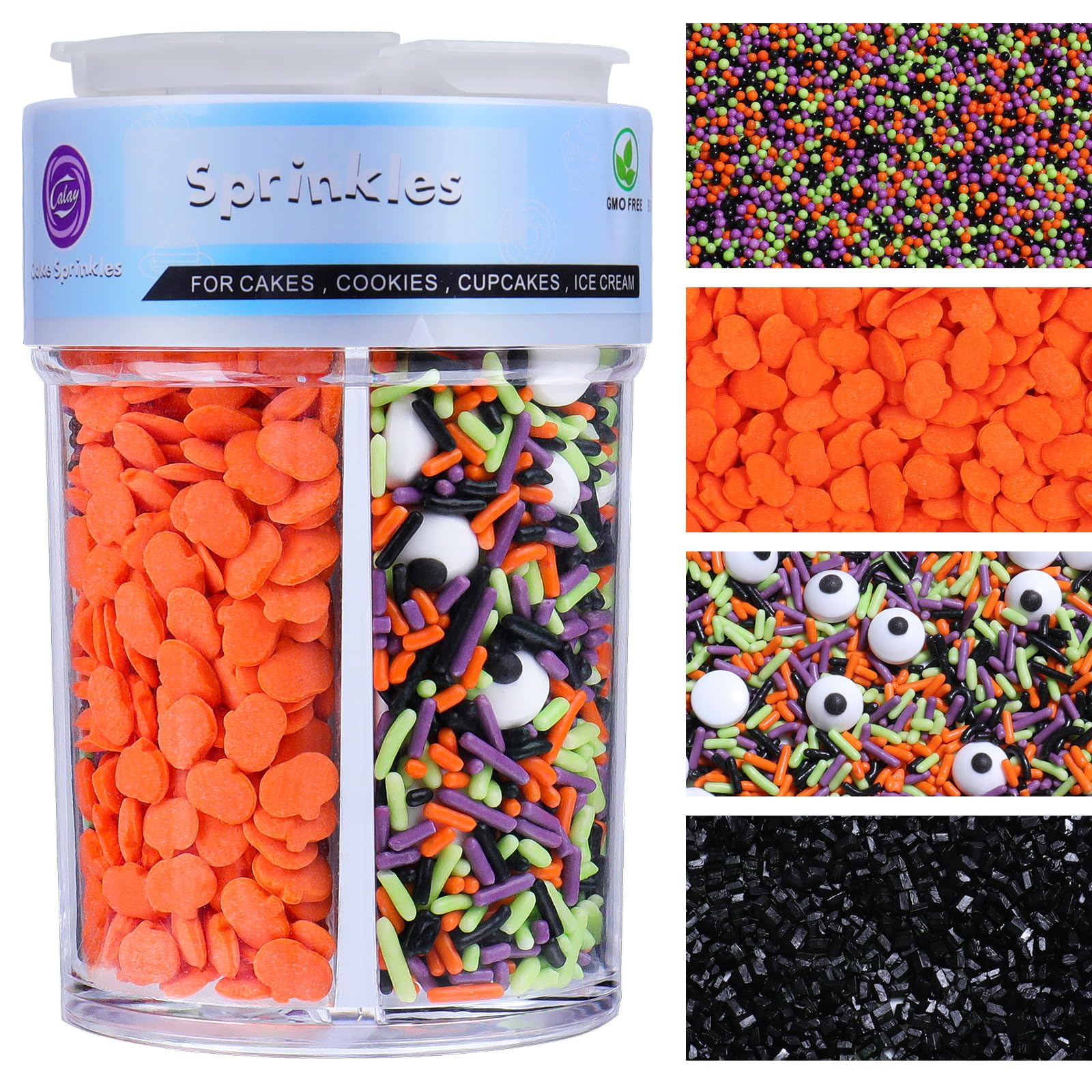 Halloween Sprinkles Edible for Cake Decorating  8Oz Sprinkles with Black Orange Purple Nonpareils and Jimmies  Eyeball  Black Sugar and Orange Pumpkin for Cupcakes Cookie Ice Cream Baking Topping