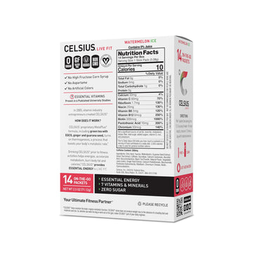 CELSIUS On-the-Go Powder Sticks Watermelon Ice, Essential Energy 2.5 Oz (14 Sticks per Pack)