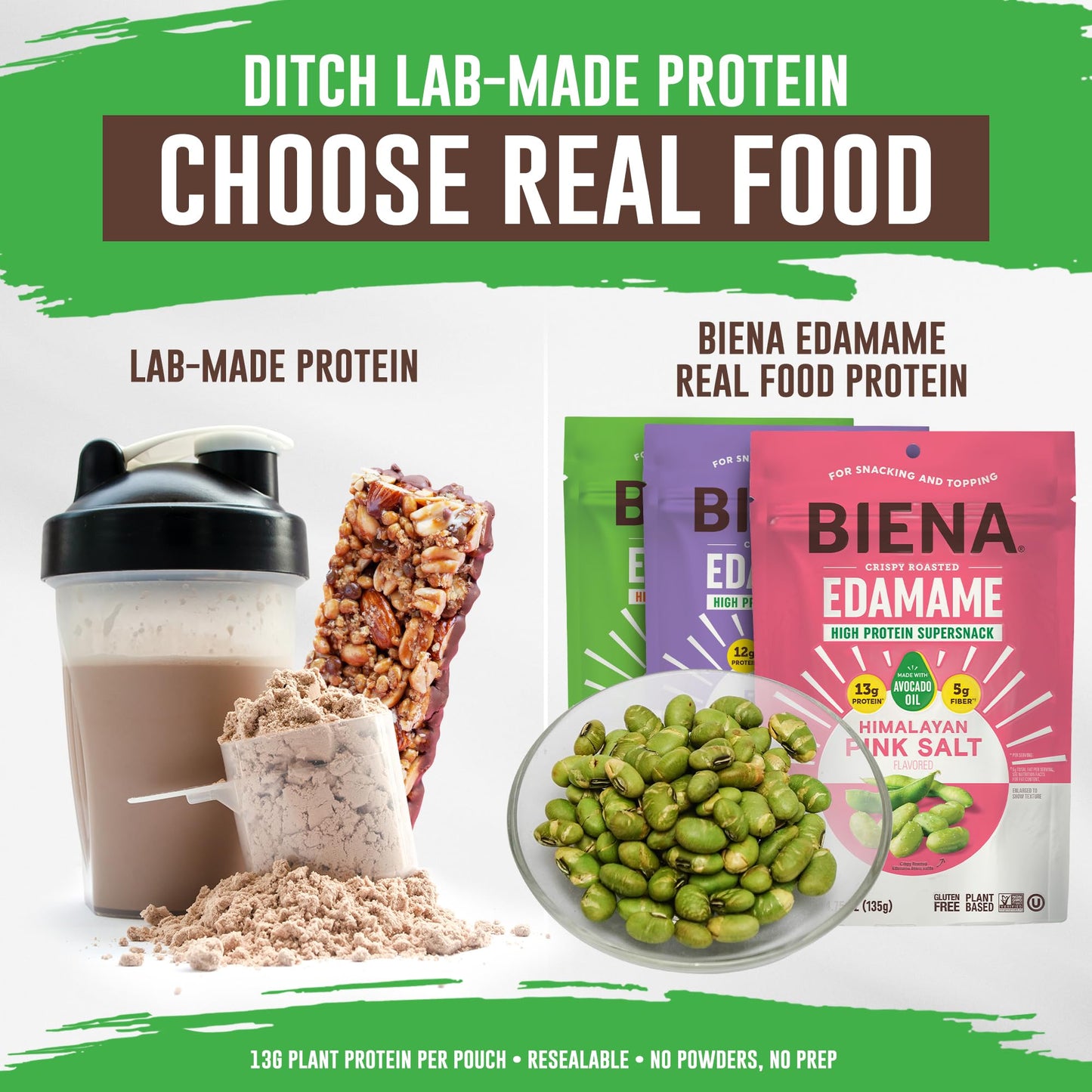 Biena Crispy Roasted Edamame Beans Snack - High Protein Snack for Adults & Kids, 12g-13g Protein per Serving - Made with Avocado