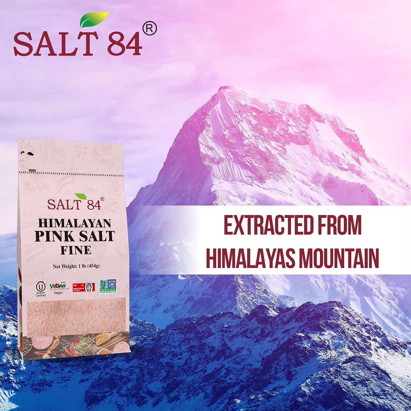 Salt 84 Himalayan Pink Salt Fine Grain, Stand Up Bag, 1 Lbs/Each (Pack Of 6)