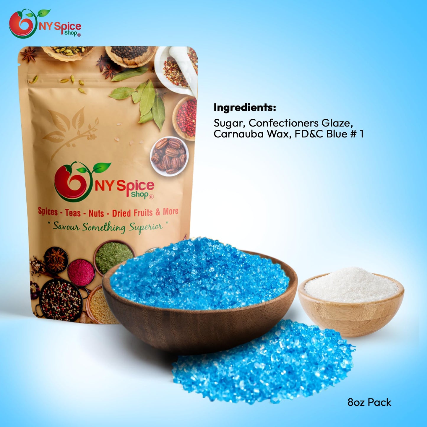Ny Spice Shop Light Blue Sanding Sugar For Memorial Day - 8 Ounce Sweet Colorful Edible Sprinkles For Candy Dish - Chocolate Spr