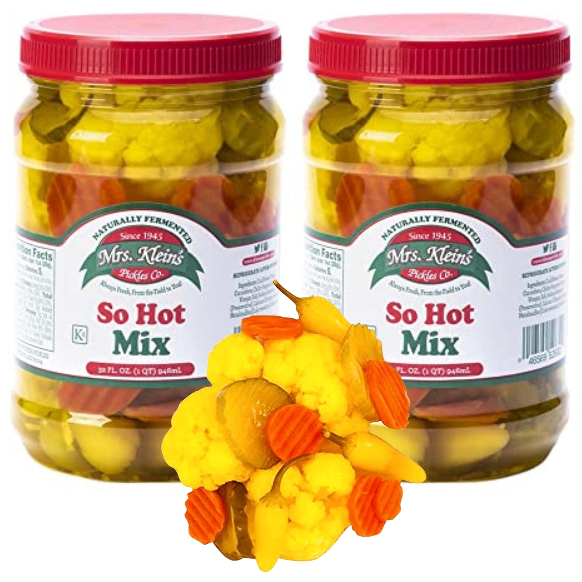 MRS. KLEINS Fresh Pickled Vegetables, So Hot Mix, 32 Oz (Pack of 2)