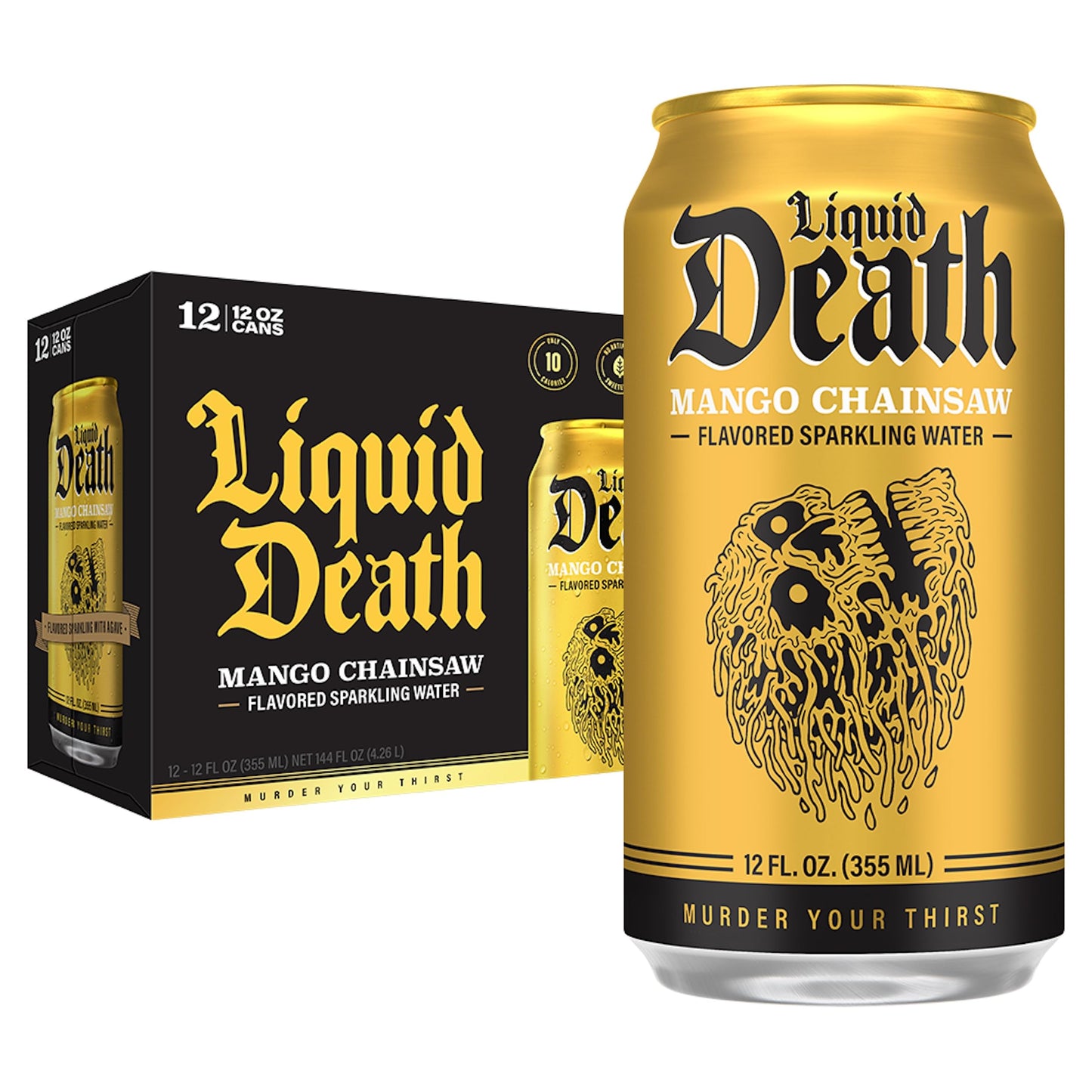 Liquid Death Mango Chainsaw Sparkling Water, 12-Pack (12oz Cans), Low Sugar, No Artificial Sweeteners