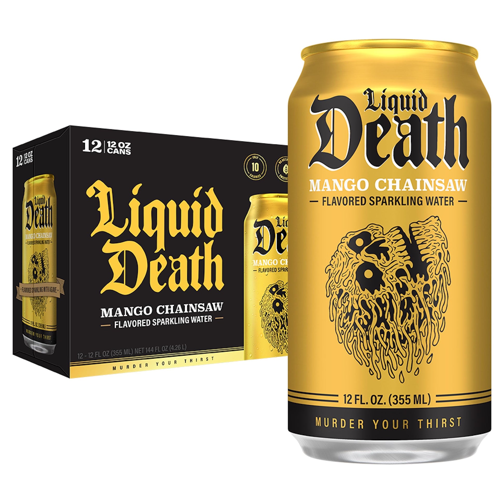 Liquid Death Mango Chainsaw Sparkling Water, 12-Pack (12oz Cans), Low Sugar, No Artificial Sweeteners