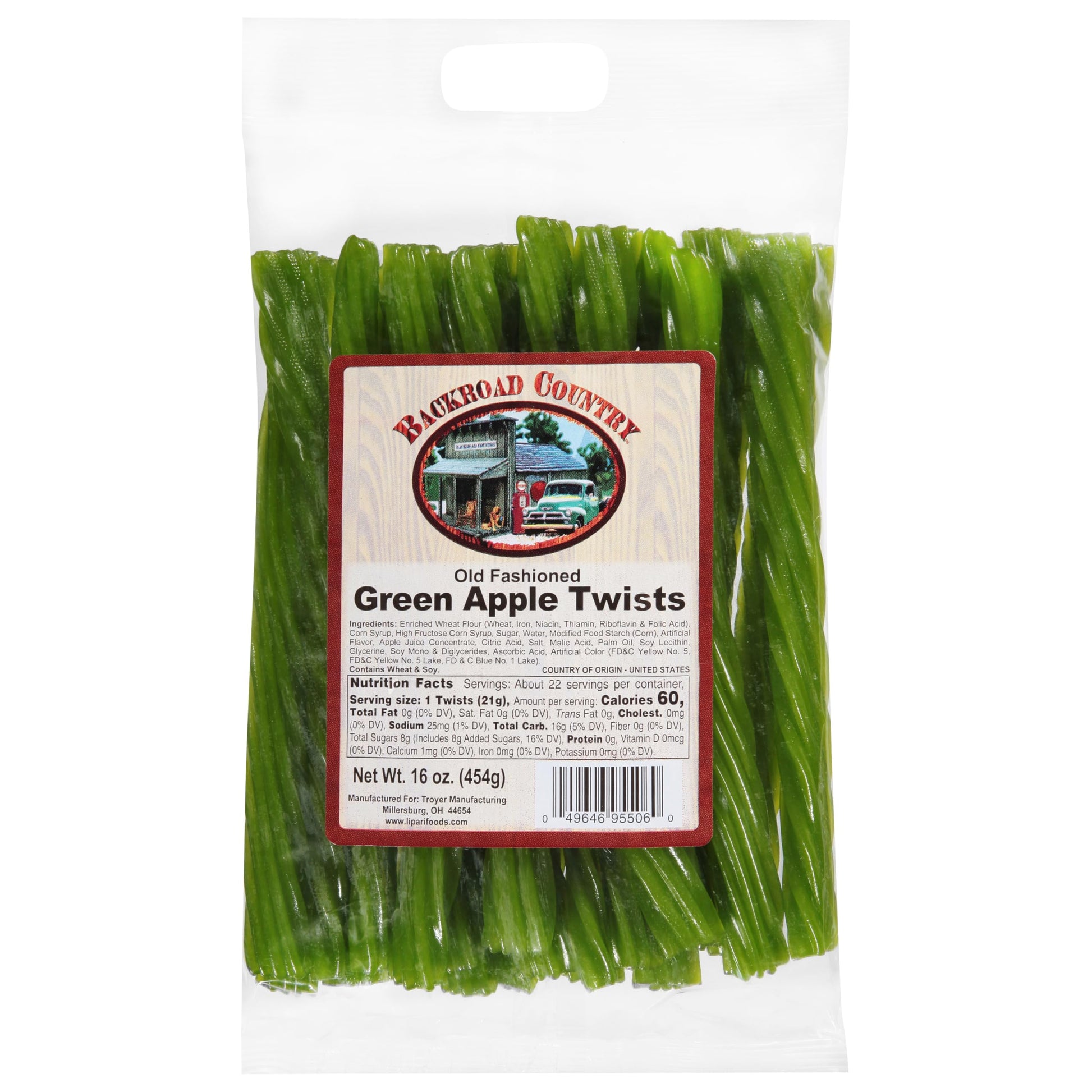 Backroad Country Old Fashioned Green Apple Twists - Licorice Candy - Made In The Usa - 16 Oz (Pack Of 2)