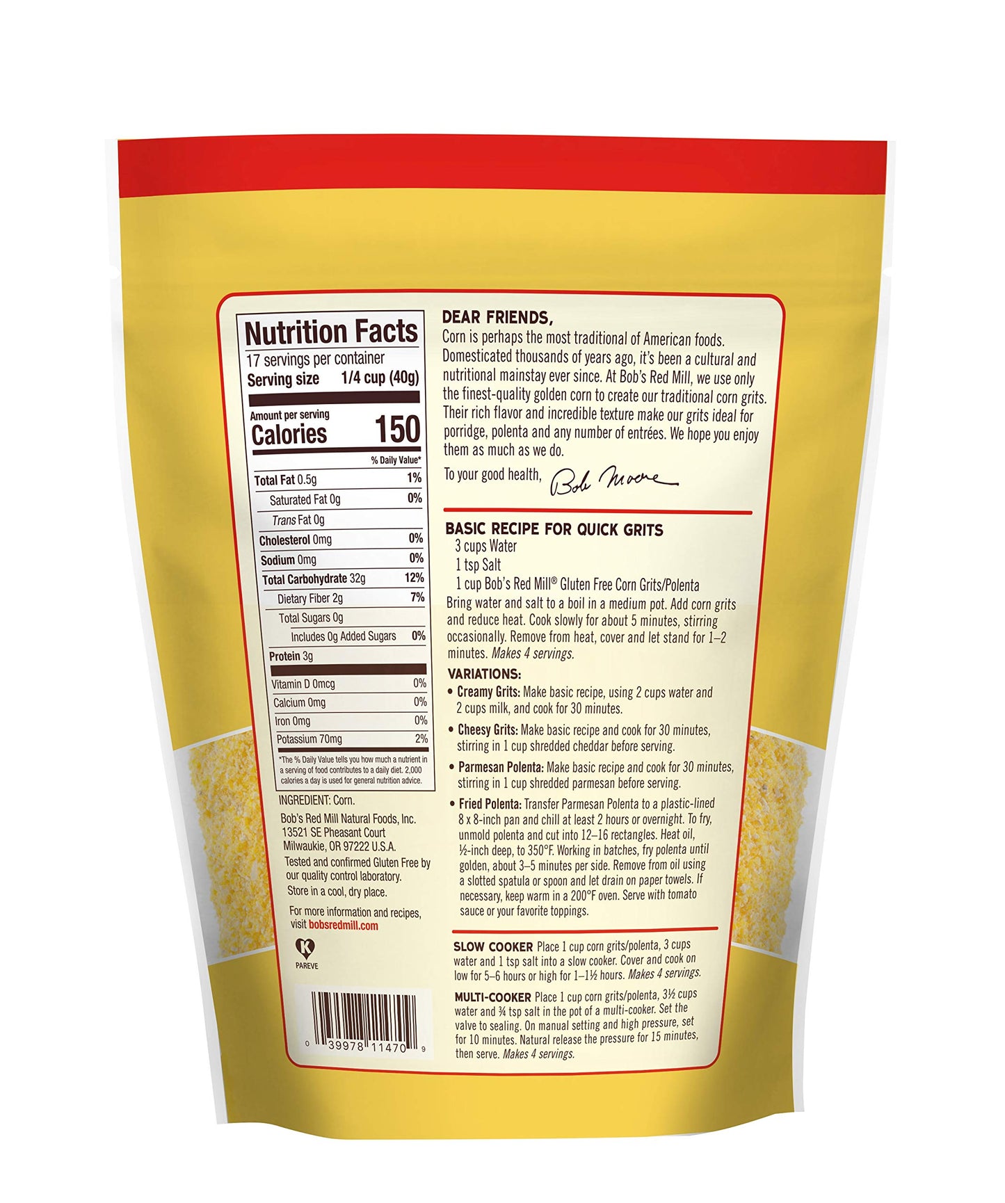 Bob 'S Red Mill Gluten Free Corn Grits / Polenta, 24 Ounce