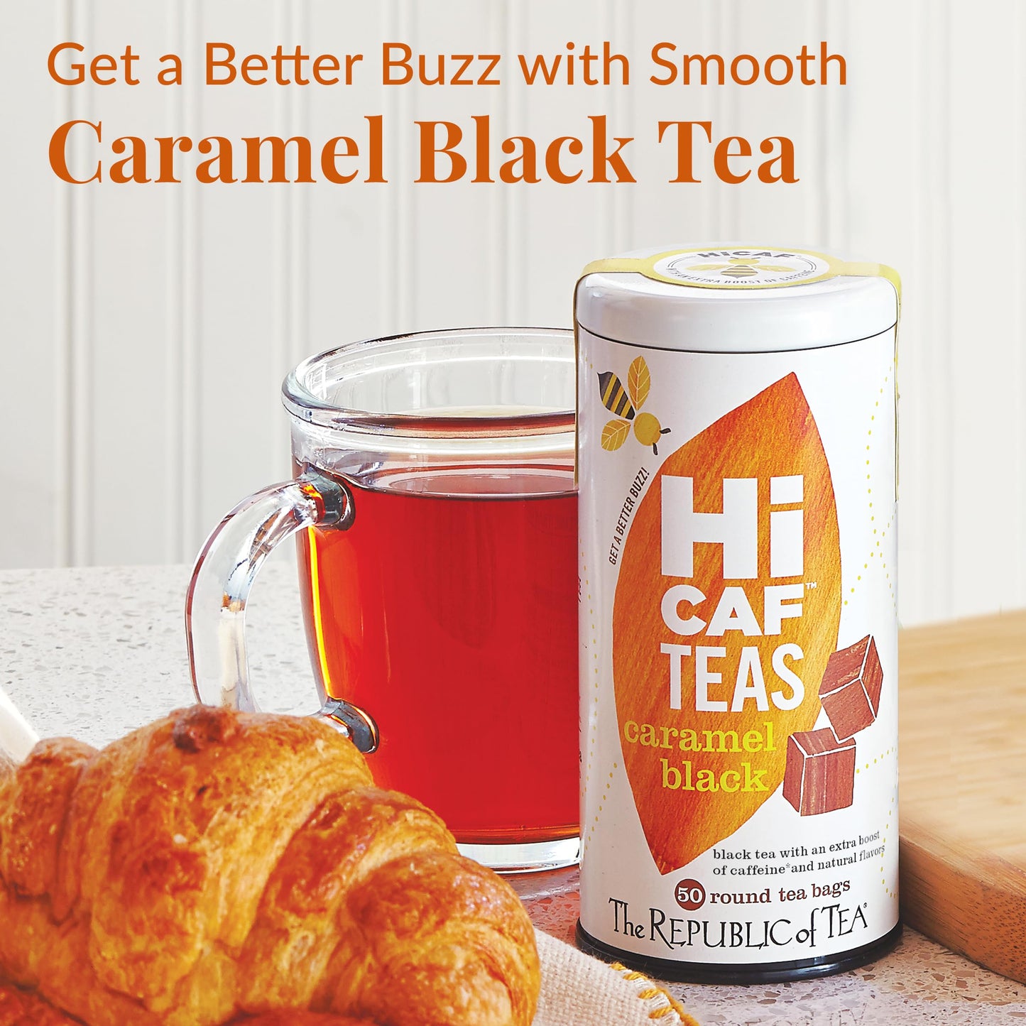 The Republic of Tea HiCAF Caramel Black Tea - Rich High-Caffeine Premium Black Tea, 50 Tea Bags, 50 Count