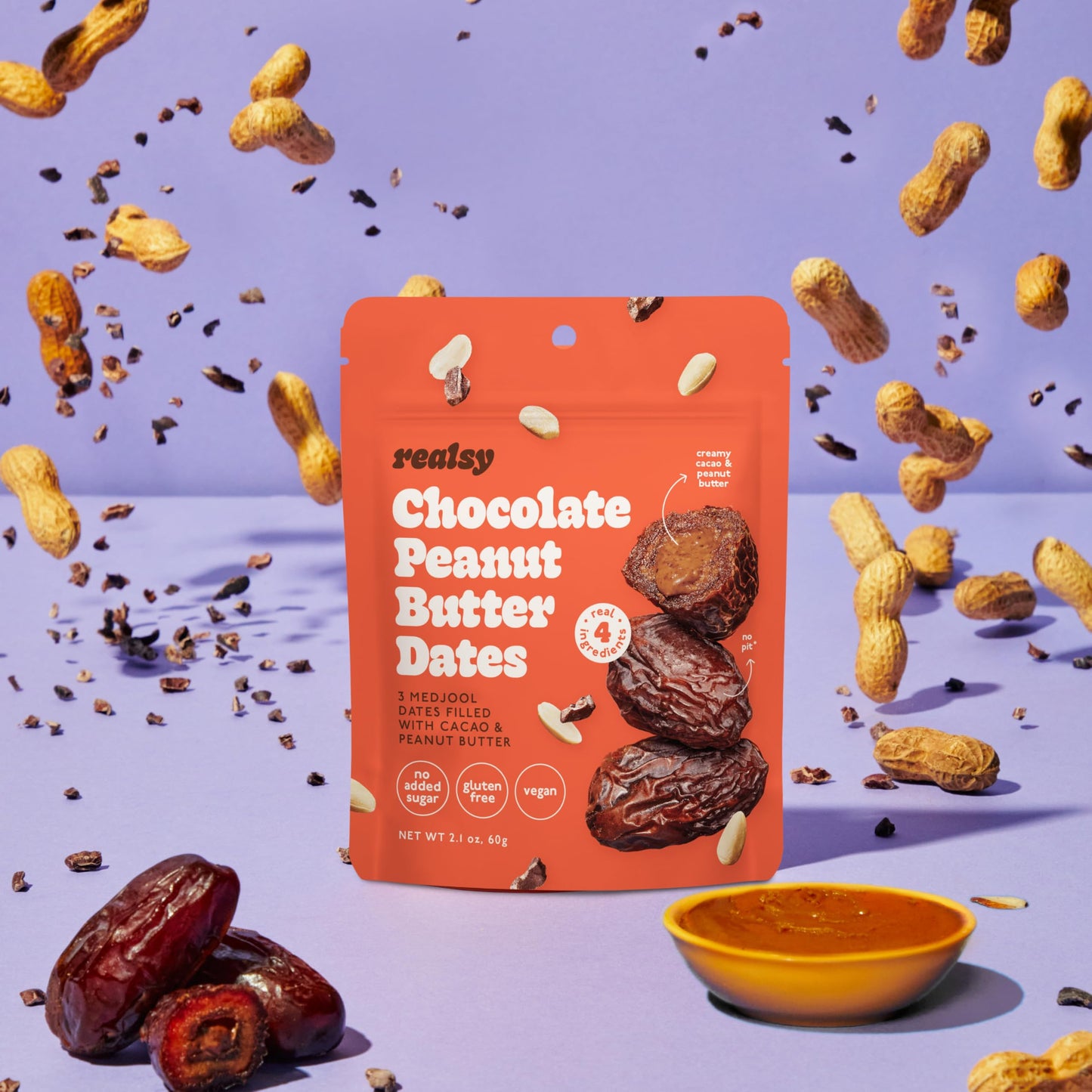 Realsy Organic Pitted & Stuffed Medjool Dates, Vegan, Gluten-Free, Peanut Butter Chocolate 5 Pack