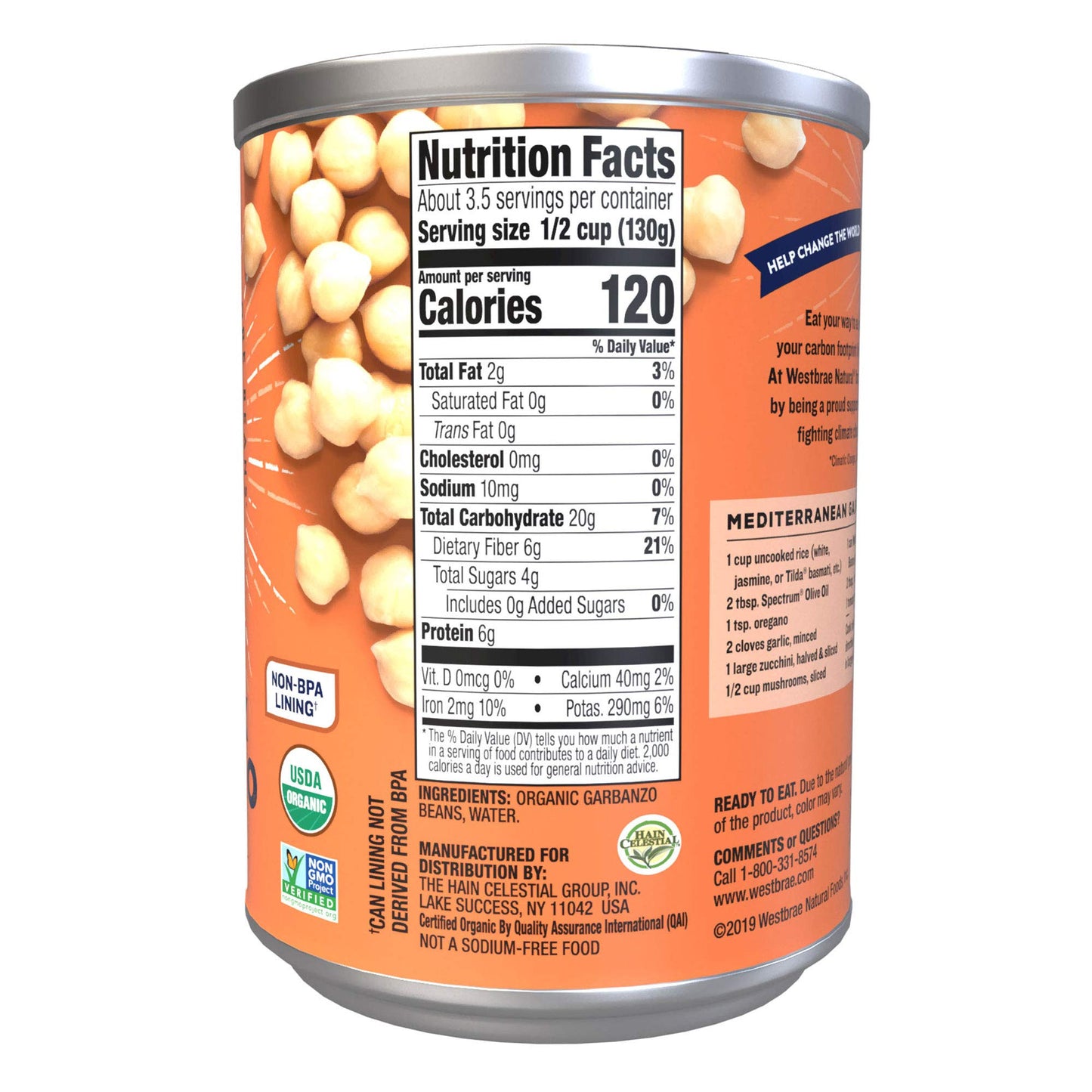 Westbrae Natural Organic Garbanzo Beans, No Salt Added, 15 Oz (Pack of 12)
