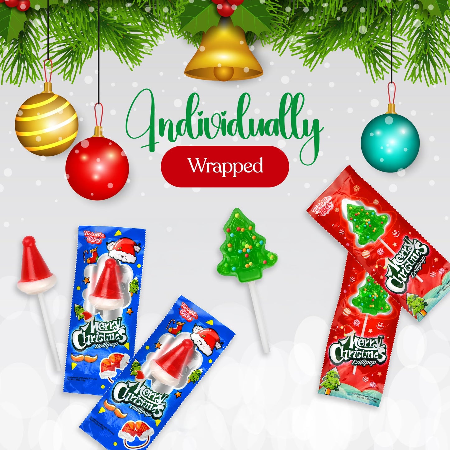60 Pack Christmas Lollipops - Individually Wrapped Christmas Holiday Themed Hat And Tree Lollipops - Colorful Red & Green Designs & Delicious Flavor -Bulk Candy Use For Stocking Stuffers, Party Favor, Classroom & Office  , Candy Jar Fillers