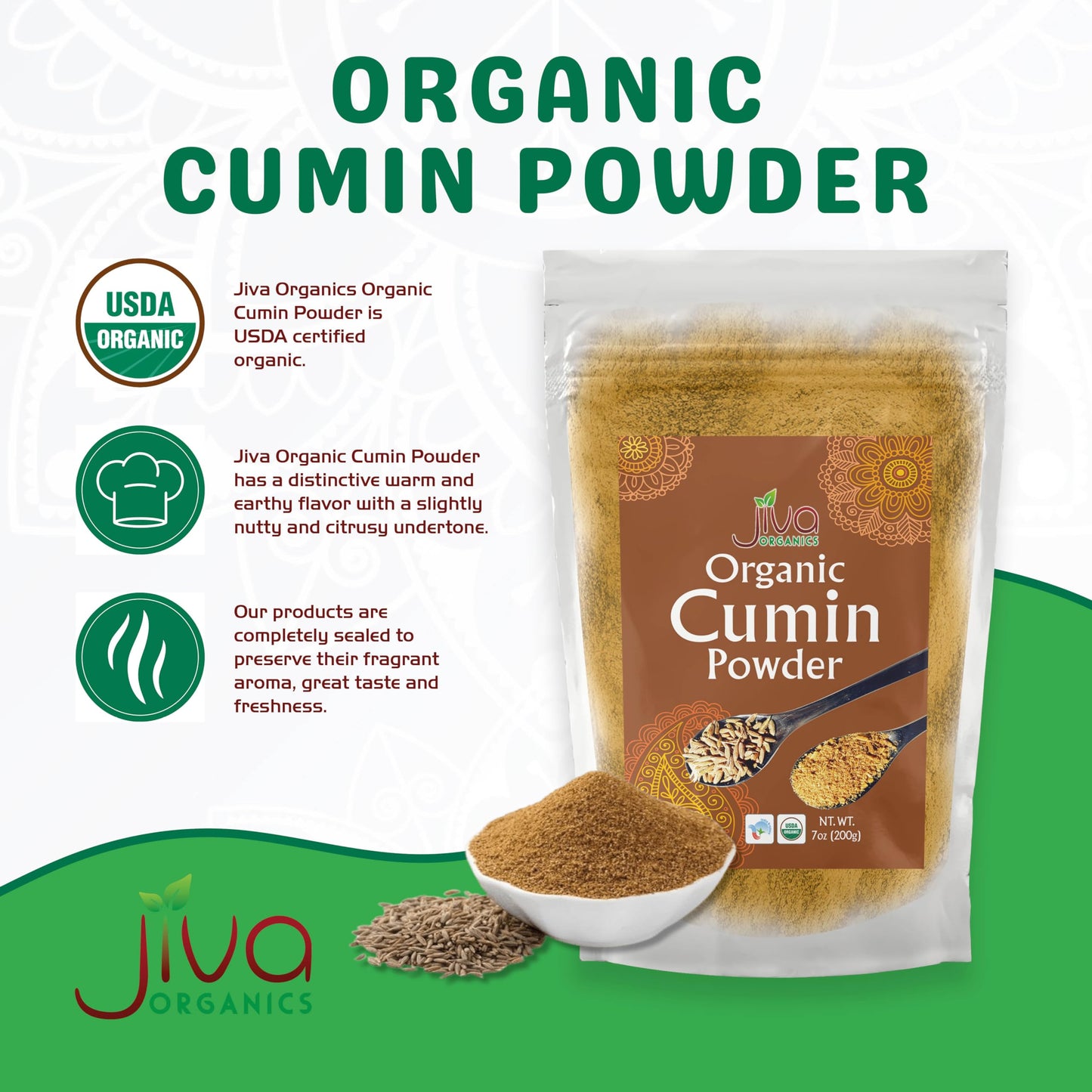 Jiva Organics Organic Ground Cumin Powder 7 Ounce - 100% Pure & Non-Gmo (Ground Cumin Seeds)