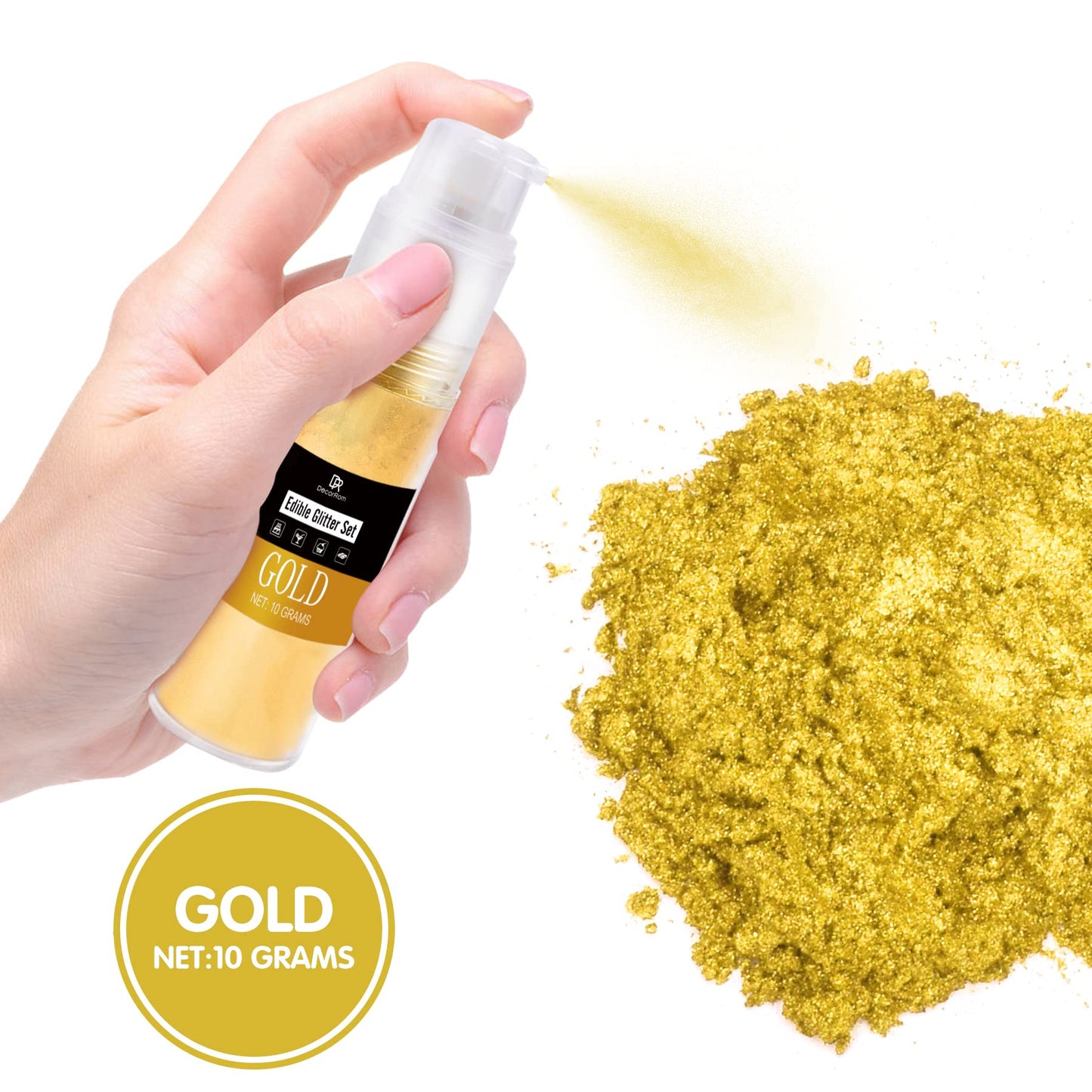 DecorRom Edible Glitter Spray - 10g Food Grade Luster Dust Powder for Cake Decorating, Baking, and Drinks - Gold