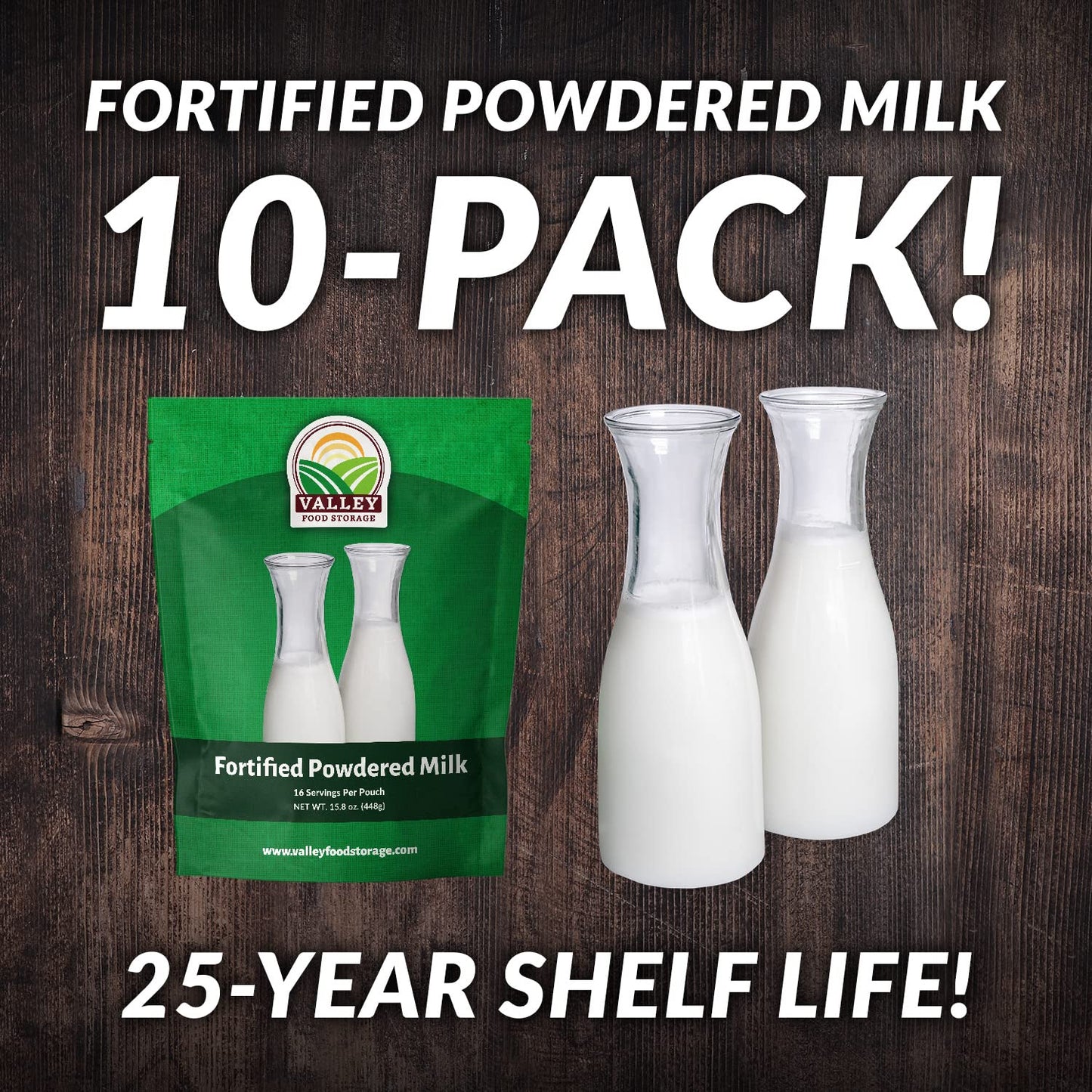 Nonfat Milk Powder 10-Bag Bucket, 158 Oz | Fortified With Vitamin A & Vitamin D | Powdered Milk Long Term Storage, Lasts 25 Year