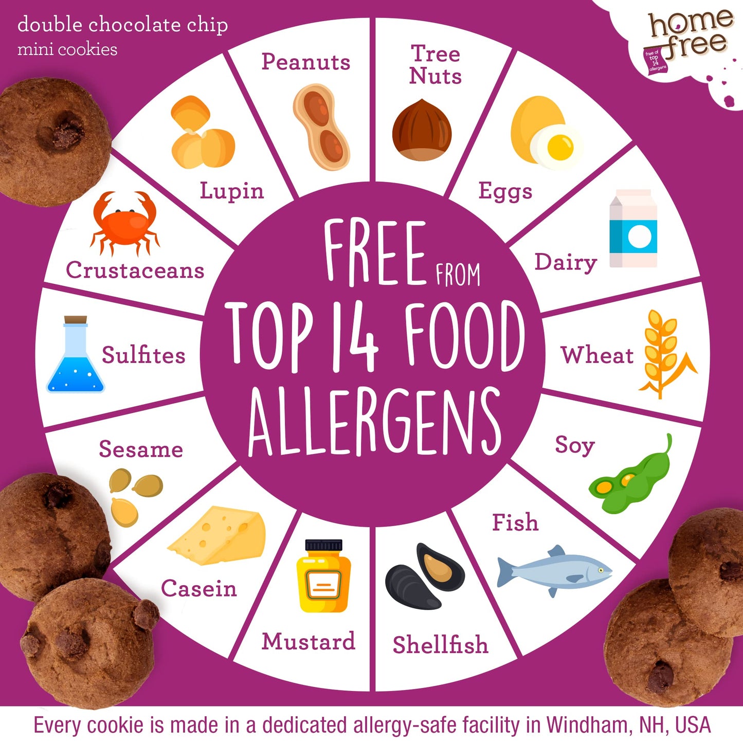Homefree Mini Double Chocolate Chip Cookie Box, Gluten Free, Nut Free, Vegan, School Safe And Allergy Friendly Snack, 1 Lb Bag (Pack Of 3)