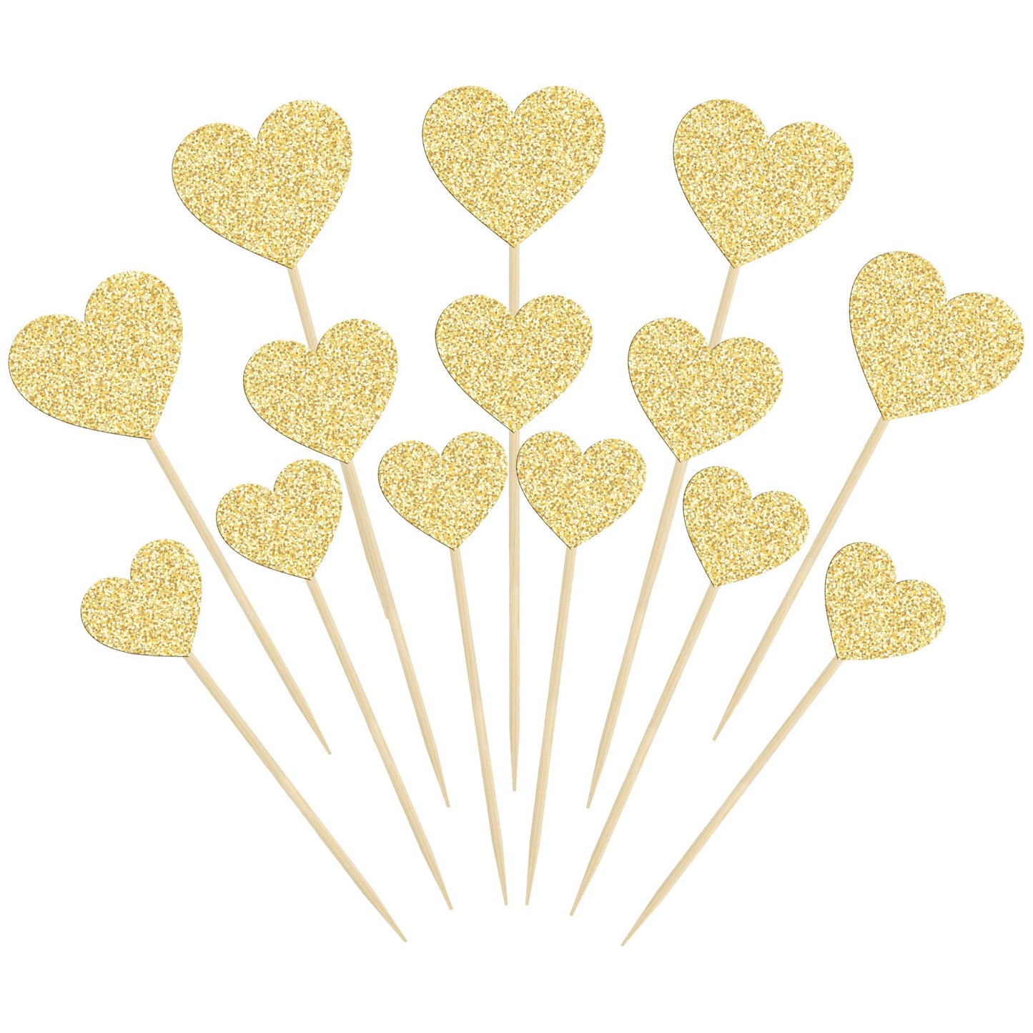 Gyufise 30Pcs Gold Glitter Heart Cupcake Toppers Sweet Love Theme Heart Cake Pick Decorations Wedding Engagement Bridal Shower B