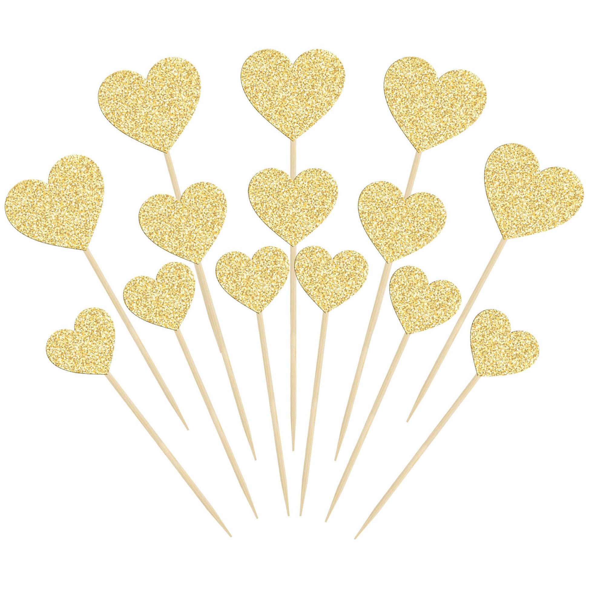 Gyufise 30Pcs Gold Glitter Heart Cupcake Toppers Sweet Love Theme Heart Cake Pick Decorations Wedding Engagement Bridal Shower B