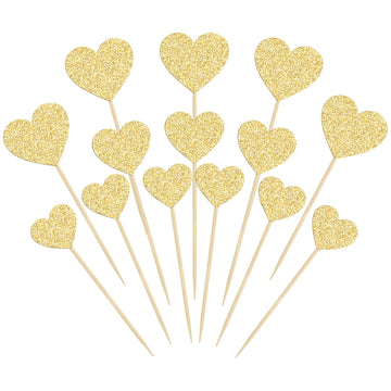 Gyufise 30Pcs Gold Glitter Heart Cupcake Toppers Sweet Love Theme Heart Cake Pick Decorations Wedding Engagement Bridal Shower B