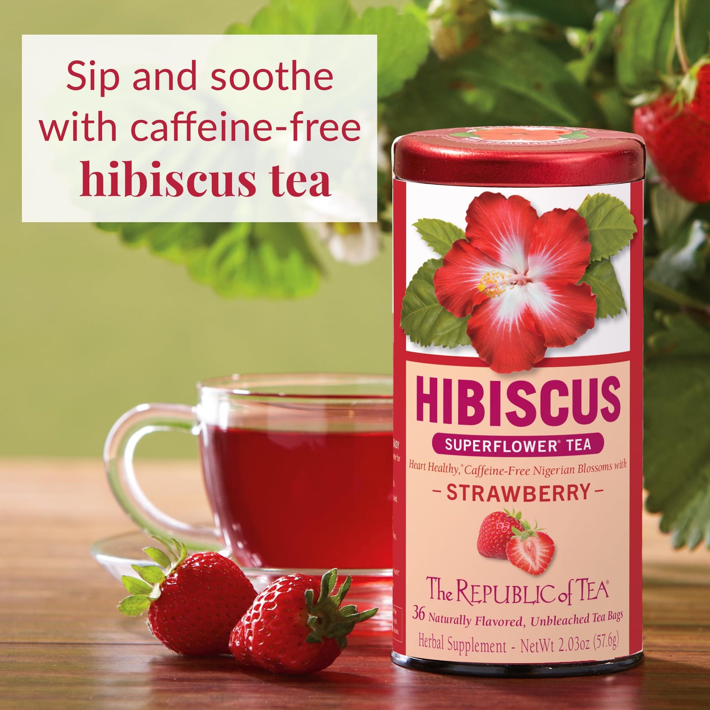 The Republic of Tea Strawberry Hibiscus Tea, 36 Count Refill Bag, Model SYNCHKG036912