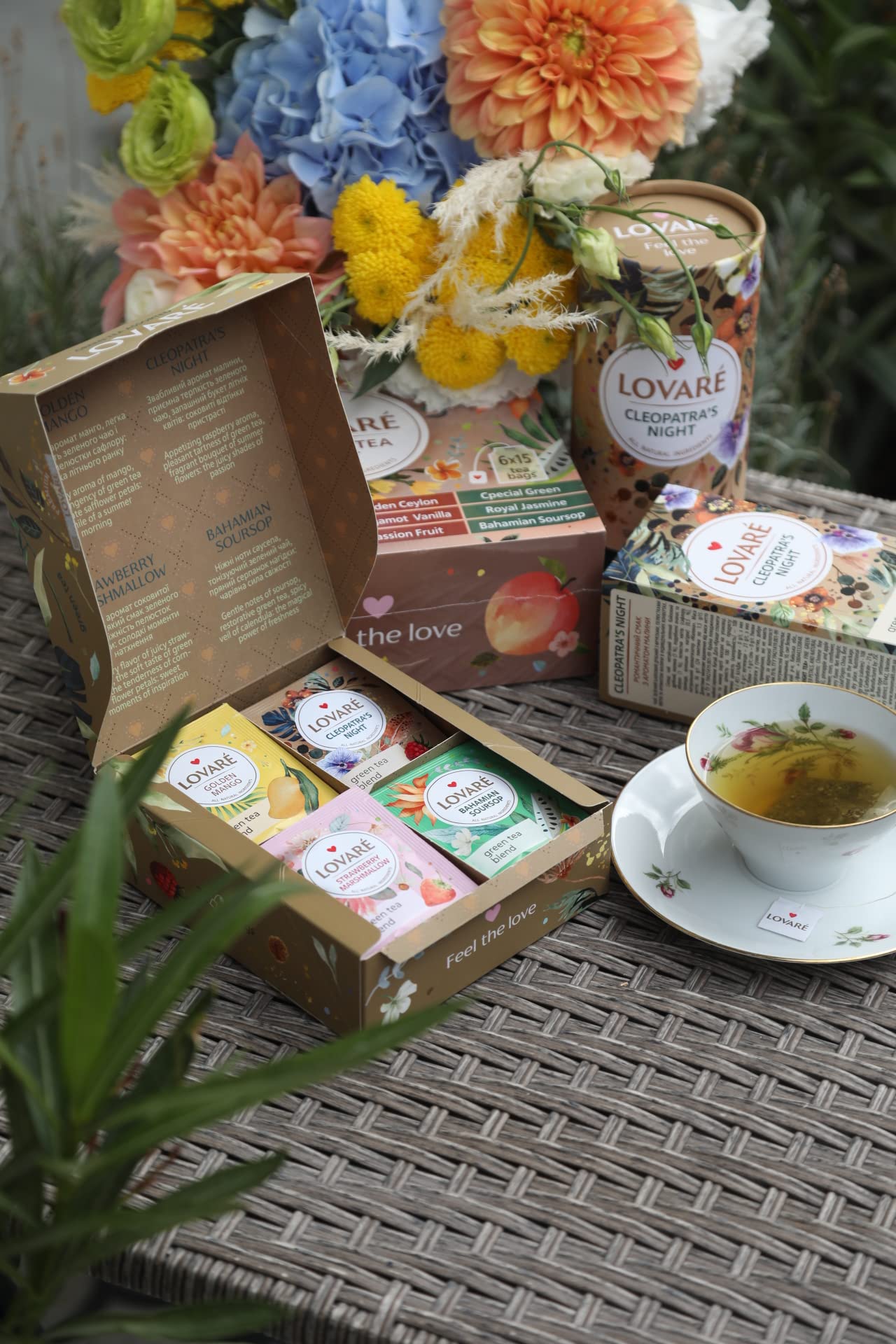 Lovare Green Assorted Tea Variety Pack 32 Pack - Made In Ukraine - Tea Bags Individually Wrapped 4 Tastes - Golden Mango, Cleopa