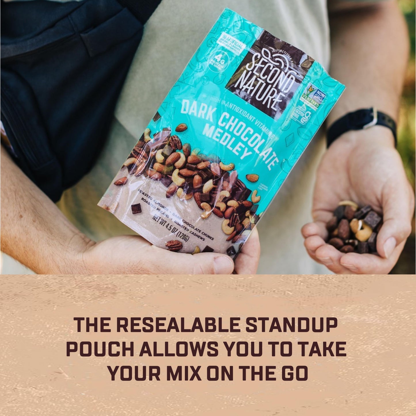 Second Nature Dark Chocolate Medley Trail Mix, Gluten-Free, 12 oz Resealable Pouch, Pack of 1, Turquoise, Model 1149-EA