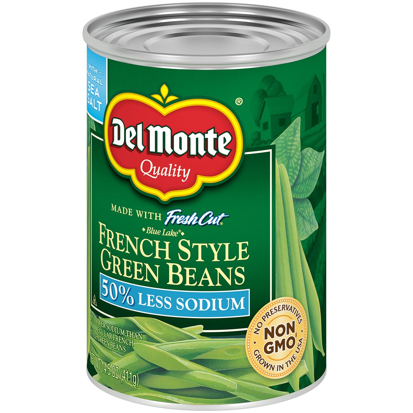Del Monte Canned Fresh Cut French Style Green Beans with 50% Less Sodium  14.5 Ounce (Pack of 12)
